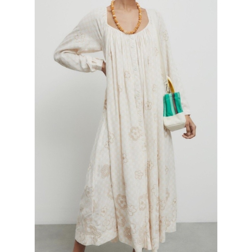 NWT Urban Outfitters Vienna Maxi‎ Dress Cream Floral Gingham Prairie Size S